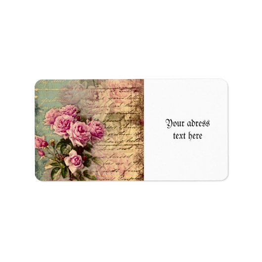 Frans land chic, shabby chic, roze rozen, flora etiket (Voorkant)