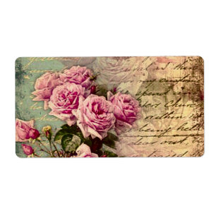 Frans land chic, shabby chic, roze rozen, flora etiket