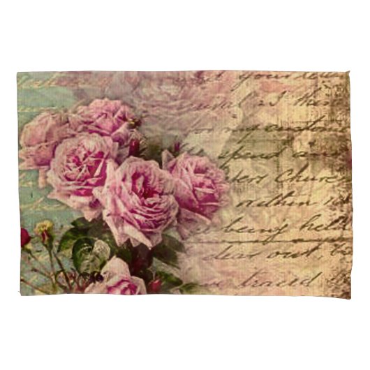 Frans land chic, shabby chic, roze rozen, flora kussensloop (Voorkant)