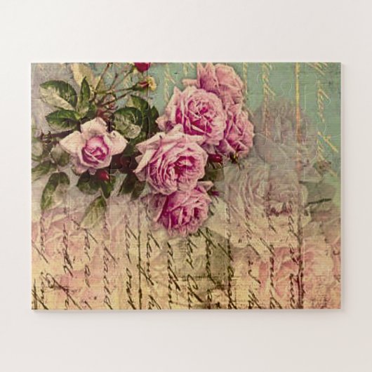 Frans land chic, shabby chic, roze rozen, flora legpuzzel (Horizontaal)