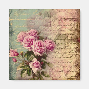 Frans land chic, shabby chic, roze rozen, flora magneet