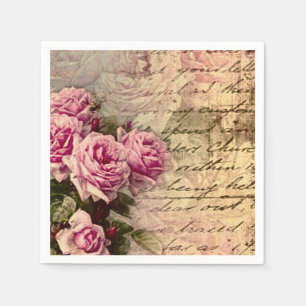 Frans land chic, shabby chic, roze rozen, flora servet