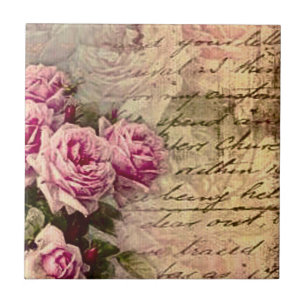 Frans land chic, shabby chic, roze rozen, flora tegeltje