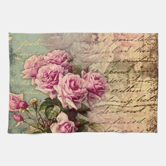 Frans land chic, shabby chic, roze rozen, flora theedoek (Horizontaal)