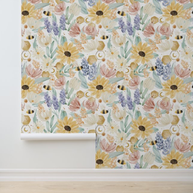 Frans land delicate bloemen wallpaper behang (Applicatie)