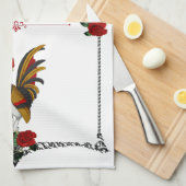 Frans Land Farmhouse Rooster Red Black Gold Theedoek (Quarter Fold)