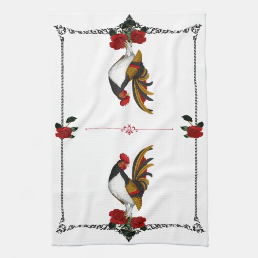 Frans Land Farmhouse Rooster Red Black Gold Theedoek (Verticaal)