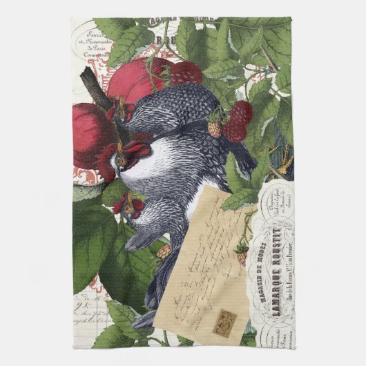 Frans Land Kitchen Chickens Collage Theedoek (Verticaal)