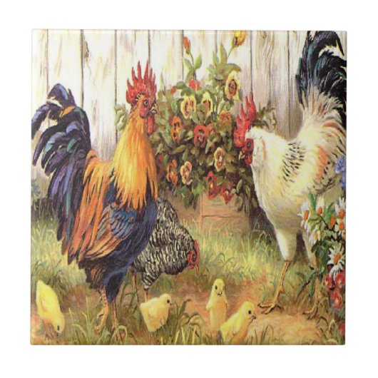 Frans Land Rooster Hen Ceramic Tile Tegeltje (Voorkant)