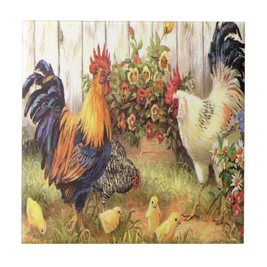  Frans land Rooster Hen Ceramic Tile Tegeltje (Voorkant)
