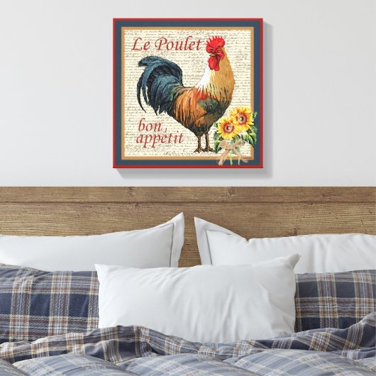 Frans Land Rooster Le Poulet en Bon Appetit Canvas Afdruk (Insitu (Slaapkamer))
