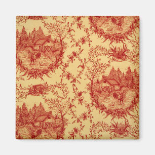 Frans land Toile Schuur Rood/Butter Rooster Magnet Magneet