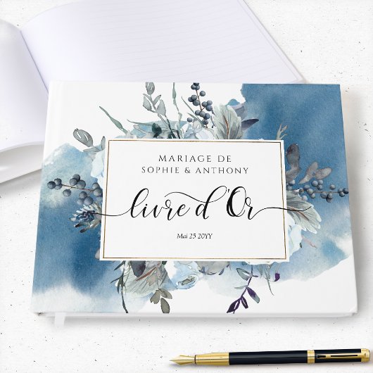 Frans, Livre d'Or, Blue Floral Guest Book Gastenboek