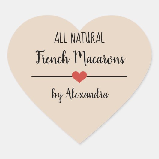 Frans Macarons beige script Hart Sticker (Voorkant)