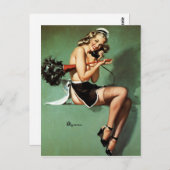 Frans Maid with Duster Pin Up Briefkaart (Voorkant / Achterkant)