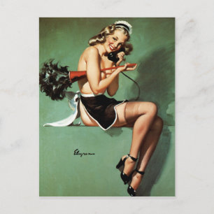 Frans Maid with Duster Pin Up Briefkaart