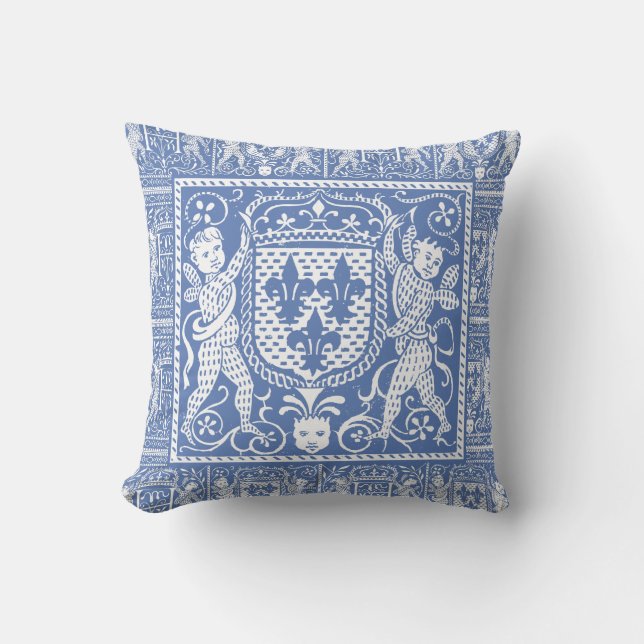 Frans medieval Chateau Blue Fleur de Lys Kussen (Voorkant)