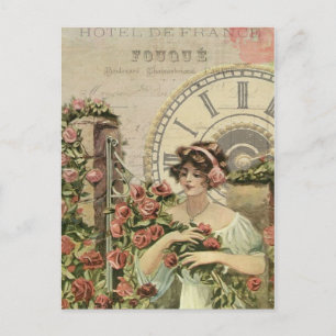Frans Meisje Rozen Briefkaart