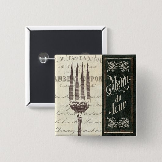 Frans Menu en Fork Vierkante Button 5,1 Cm (Voorkant /achterkant)