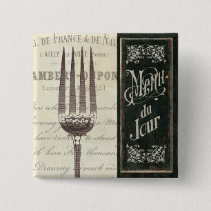 Frans Menu en Fork Vierkante Button 5,1 Cm