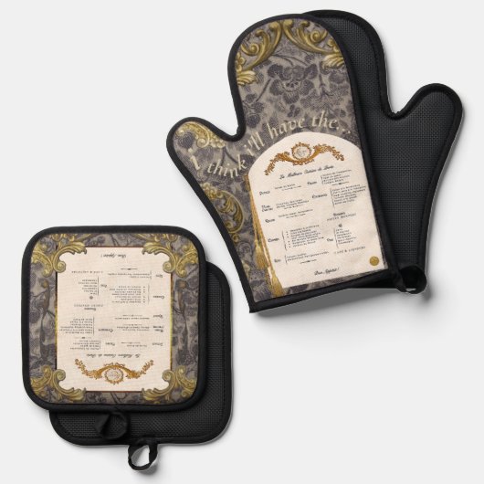 Frans Menu Oven Mitt en Pot Holder Set (Voorkant / Achterkant)