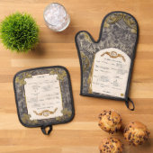 Frans Menu Oven Mitt en Pot Holder Set (Top down)
