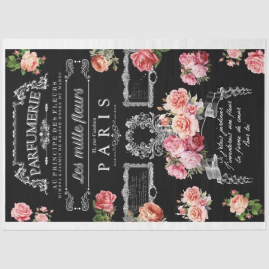 Frans parfum bloemenlabel tissuepapier (Voorkant)