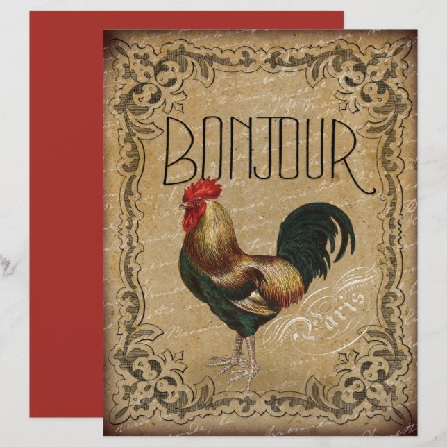 Frans Paris Bonjour Rooster Scrapbook Paper (Voorkant / Achterkant)