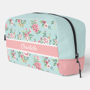 Frans Pastel Mintgroene Roze Roos Patroon Toilettasje