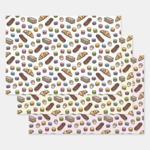 Frans Pastries Sweet Macaron Pattern Inpakpapier Vel