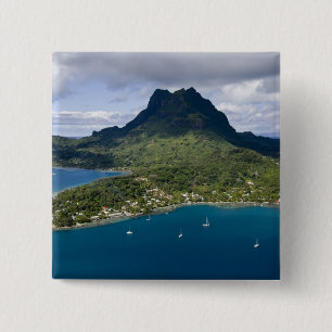 Frans-Polynesië, Bora Bora. Uitzicht van de lucht Vierkante Button 5,1 Cm