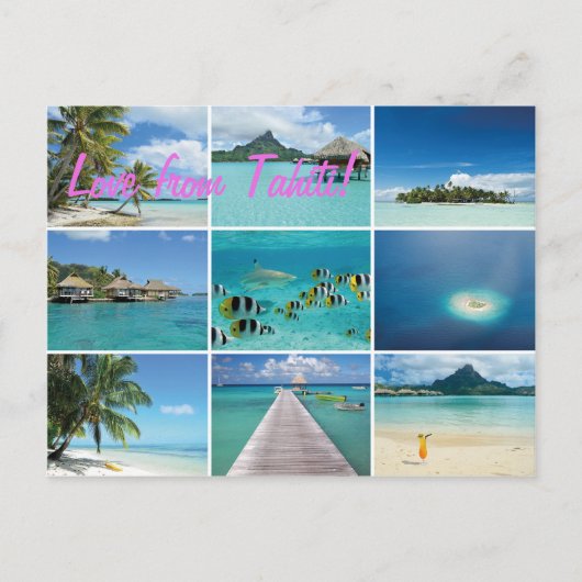Frans Polynesië collage roze tekst briefkaart (Voorkant)