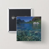 Frans-Polynesië, Moorea. Koekbaai. Cruiseschip Vierkante Button 5,1 Cm (Voorkant /achterkant)
