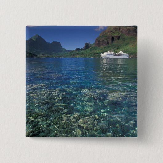 Frans-Polynesië, Moorea. Koekbaai. Cruiseschip Vierkante Button 5,1 Cm (Voorkant)