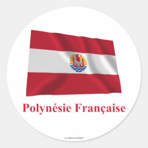 Frans Polynesië Waving Flag met naam in het Frans Ronde Sticker