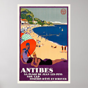 Frans Poster voor Vintage Travel Antibes Juan-les-