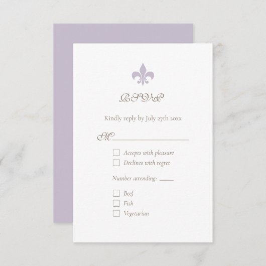 Frans Regency Paars Fleur de Lis Chic RSVP Kaartje (Voorkant / Achterkant)