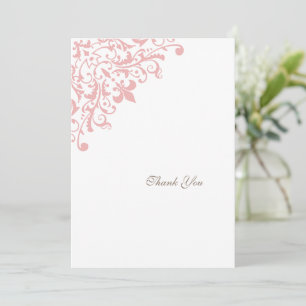 Frans Regency Pink Fleur de Lis Pattern Wedding Bedankkaart