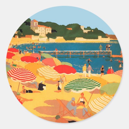 Frans Riviera Beach Ronde Sticker (Voorkant)