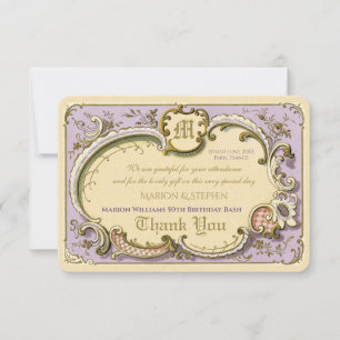 Frans Rococo Elegant Lijst Antiek Gold Lila Bedankkaart