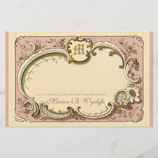 Frans Rococo Elegant Lijst Antiek Gold Pink Briefpapier (Voorkant)