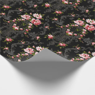 Frans Rococo Floral-Black achtergrond  Cadeaupapier