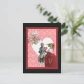 Frans Rococo Paar en Roze Damask Valentijn Feestdagenkaart (Staand voorkant)