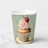 Frans roze cupcake verjaardagstheefeest Papieren Bekers (Achterkant)
