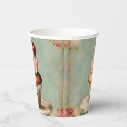 Frans roze cupcake verjaardagstheefeest Papieren Bekers (Rechts)