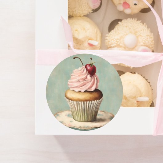  Frans roze cupcake verjaardagstheefeest Ronde Sticker