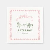 Frans roze en groen Mr & Mrs bruiloftsmonogram Servet (Voorkant)