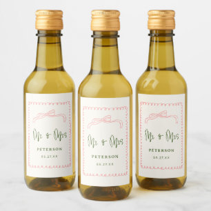 Frans roze en groen Mr & Mrs bruiloftsmonogram Wijn Etiket