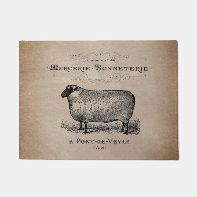  Frans schaap oud Muslin Farmhouse Rustic Deurmat (Voorkant)