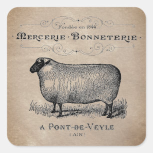  Frans schaap oud Muslin Farmhouse Rustic Vierkante Sticker